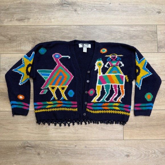 Kitty Hawk by Vivian Wang Sweaters - Vintage Kitty Hawk Vivian Wang Egyptian Cardigan Sweater Maximalist Wool Blend L